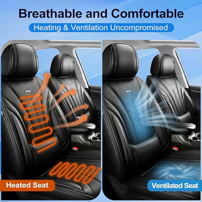 Fit Prologue Car Seat Covers (Front Pair) for Select Honda Prologue 2024-2026 - Premium Full Coverage Leather, Airbag Compatible, Waterproof & All Weather Seat Cushion Protector, Black