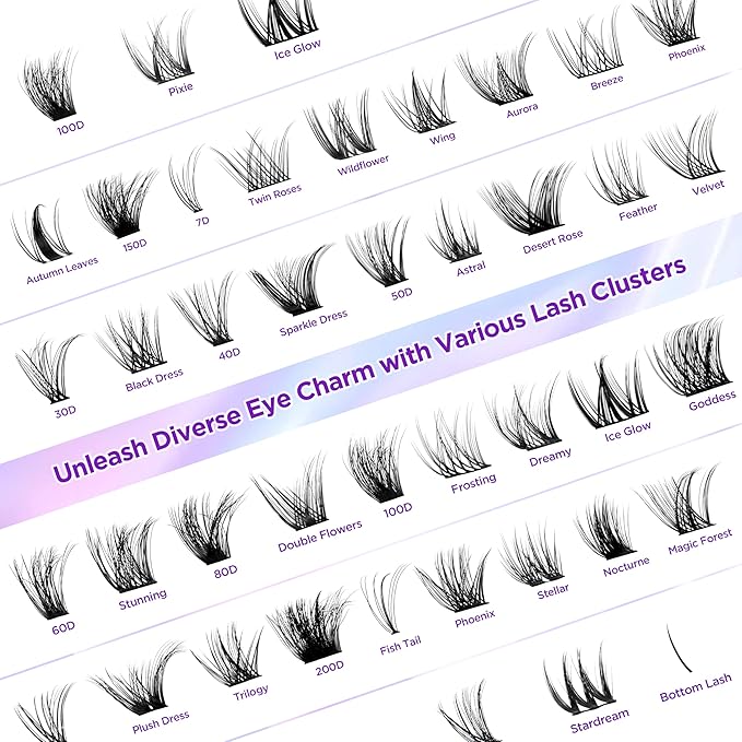 Lash Extension Kit DIY Lash Clusters Kit Eyelash Extensions Individual Lashes Extensions with (Bond,Seal,Tweezers,Remover,168Pcs,Phoenix,8-16mm)