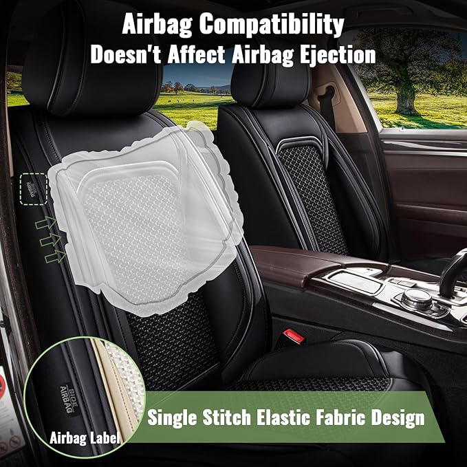 Car Seat Covers Front Seats for Lexus NX 250 - NX 350 - NX 350h - NX 450h 2022 2023 2024 2025 2026: Breathable Cool Ice Silk Leather Seat Covers (Black)