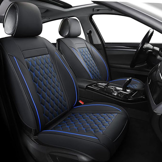 Leather Car Seat Covers Full Set,Universal Fit for Most Cars,SUV,Sedans and Pick-up Trucks,Automotive Vehicle Faux Leather Cushion Covers for 5 Passenger Cars(Full Set,Black/Blue)