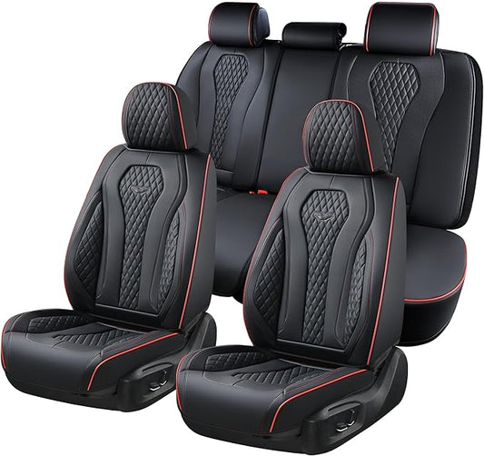 Coverado Car Seat Covers Full Set, Black Seat Covers, Waterproof Car Seat Cover, Car Seat Cushion, Car Seat Covers Front Seats Back Seat Covers, Car Seat Protector Universal Fit Most Cars Red Line