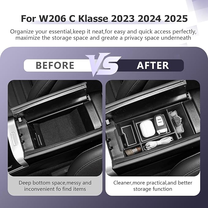 LUWU Center Console Organizer Compatible with 2022-2026 Benz C-Class C300/C300 4Matic/AMG C43/AMG C63 SE Performance W206 Accessories Armrest Console Storage Box Insert Tray ABS Material White