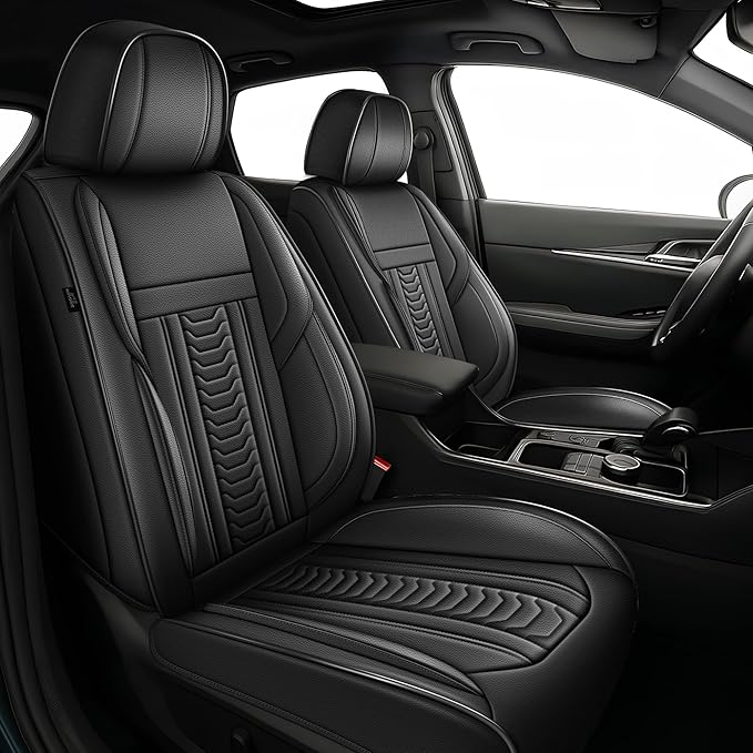TTX LIGHTING for Jeep Grand Cherokee 2005-2026 Seat Covers: Waterproof Leather Seat Protector with Airbag Compatible (2 Front Seats,Black)