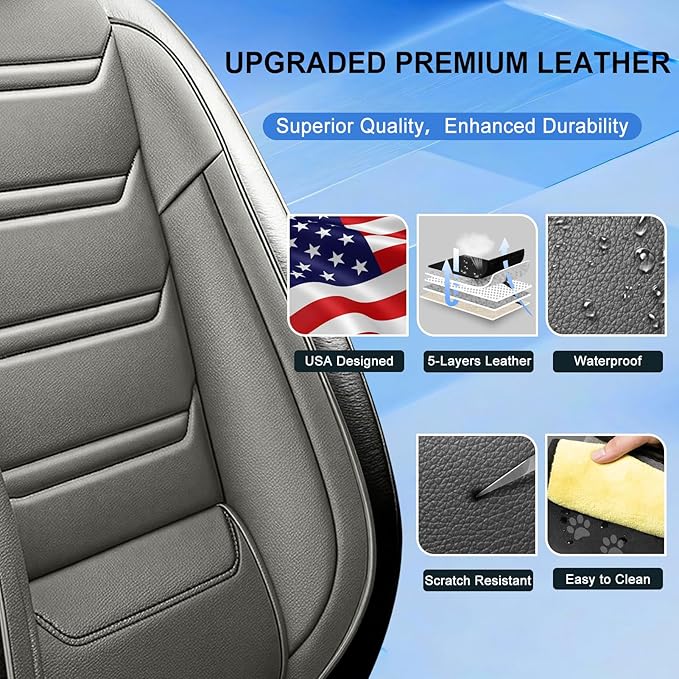 Fit CRV Car Seat Covers for Select Honda CR-V 2011-2026 - Premium Full Coverage Leather, Airbag Compatible, Waterproof & All Weather Seat Protector, Airbag Compatible, Full Set, Black+Gray