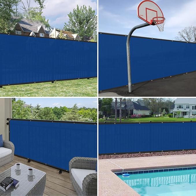 Windscreen4less Privacy Fence Screen Heavy Duty Windscreen Fencing Mesh Fabric Shade Net Cover with Brass Grommtes for Outdoor Wall Garden Yard Pool Deck, 8'x224' Blue