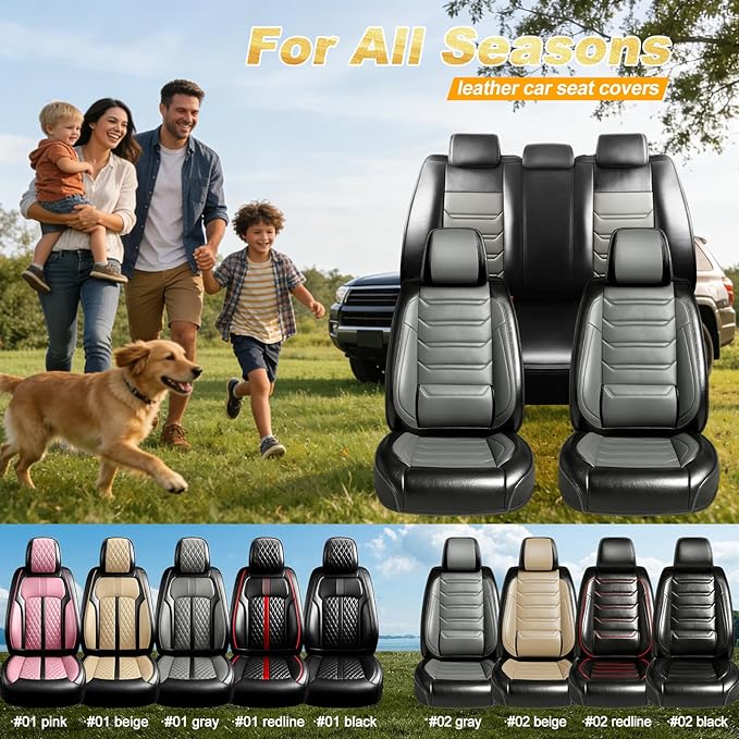Fit Civic Car Seat Covers for Honda Civic 2020-2026 Sedan(Not for Coupe) - Premium Full Coverage Leather, Waterproof All Weather Breathable Seat Cushion Protector, Full Set, Black+Gray