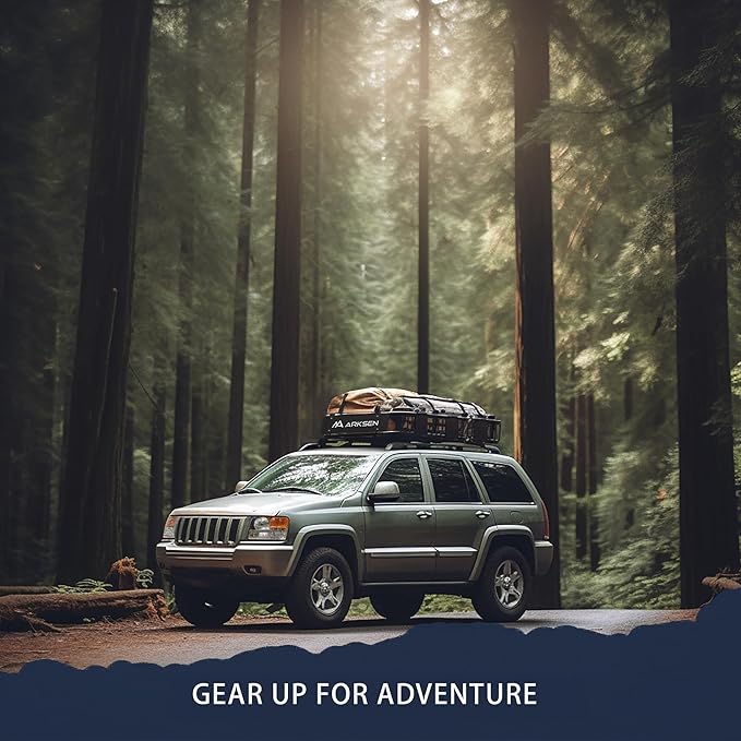 ARKSEN 64"x23"x6" Roof Rack Skinny Cargo Carrier with Basket, Net & Ratchet Straps Heavy Duty Weather Resistant Top Mount Cargo Rack, Luggage & Camping Gear Storage for Car, Truck or SUV Transport