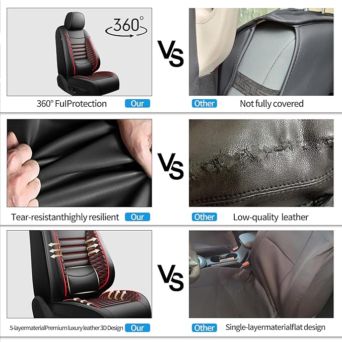 Fit Tucson Car Seat Covers for Hyundai Tucson 2010-2024 2025 2026 - Upgraded Premium Waterproof & Breathable Leather,Airbag Compatible, All-Weather Seat Cushion Protector (Full Set,Black+Red)