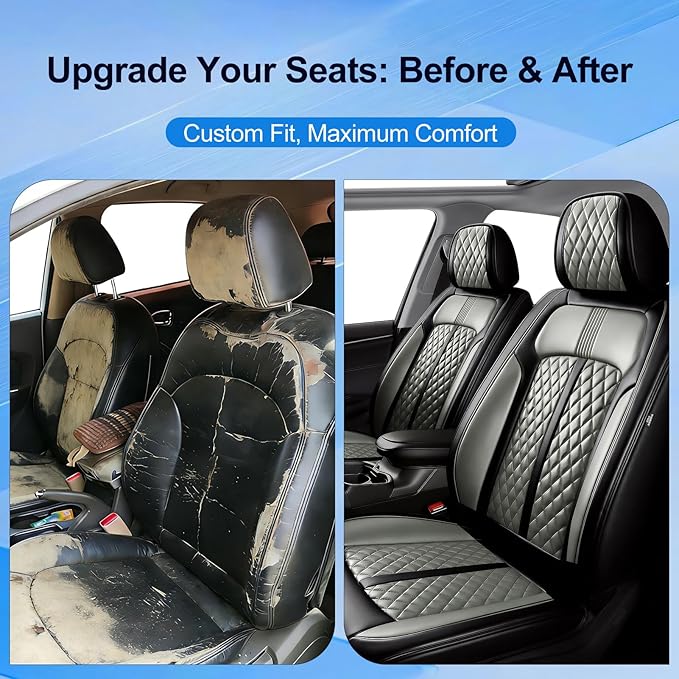 Fit Prologue Car Seat Covers for Select Honda Prologue 2024-2026 - Premium Full Coverage Leather, Airbag Compatible, Waterproof & All Weather Seat Cushion Protector, Full Set, Black+Gray