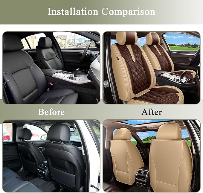 Breathable Car Seat Covers for Nissan Kicks 2018-2025 2026, Front Seats, Perforated Leather, Seat Protector, Interior Trim for Nissan Kicks Accessories (Beige&Brown)
