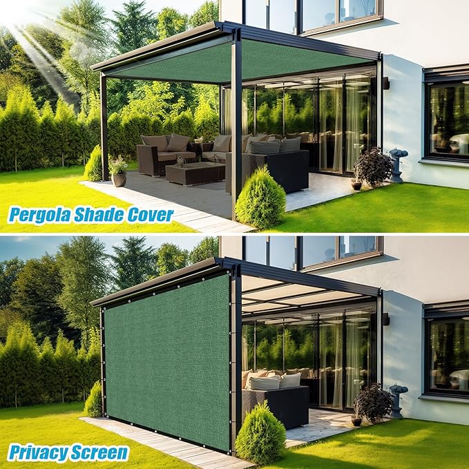 Amagenix 90% Pergola Shade Cover 8' X 24' Sun Shade Cloth with Grommets for Outdoor Garden Patio Porch, Commercial Grade 200 GSM - Cable Zip Ties Included (We Customized) GN108, Green