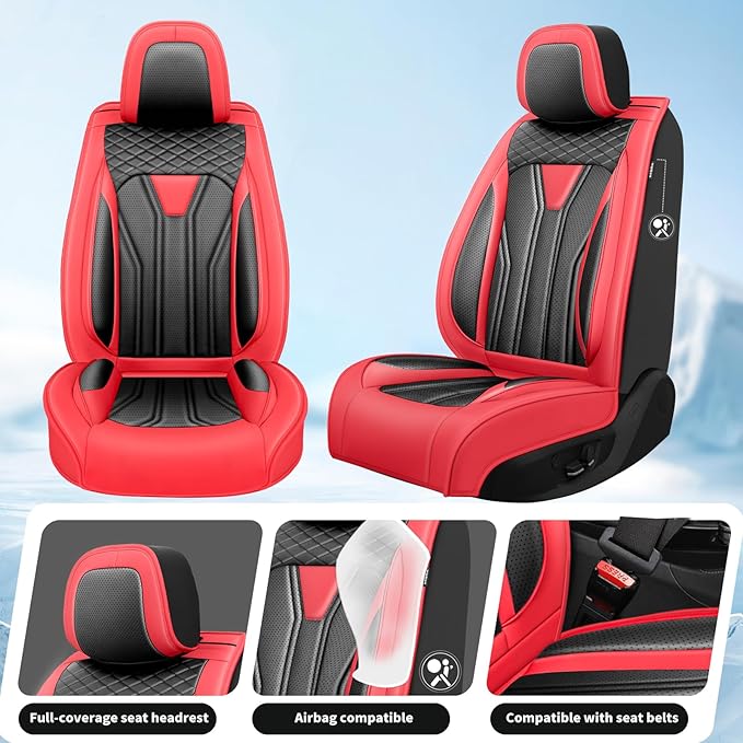 Fit Tucson Car Seat Covers Premium Leather for Hyundai Tucson 2010-2025 2026. Waterproof， Breathable, Scratch-Resistant & All-Weather Seat Cushion Protector (Full Set, Red&Black)