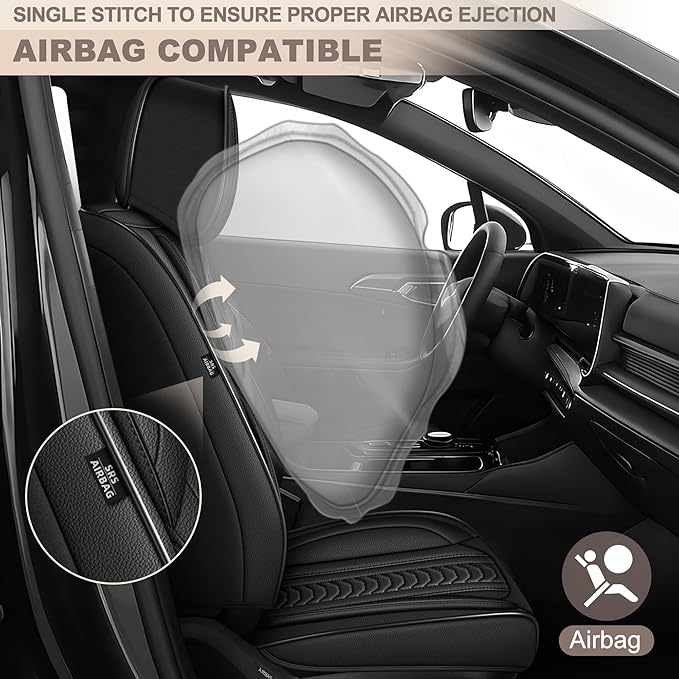 TTX LIGHTING for Hyundai Santa Fe 2007-2026 Seat Covers: Waterproof Leather Seat Protector with Airbag Compatible (2 Front Seats,Black)