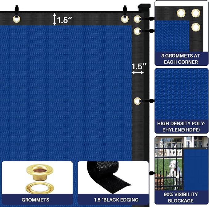 Windscreen4less Privacy Fence Screen Heavy Duty Windscreen Fencing Mesh Fabric Shade Net Cover with Brass Grommtes for Outdoor Wall Garden Yard Pool Deck, 8'x139' Blue