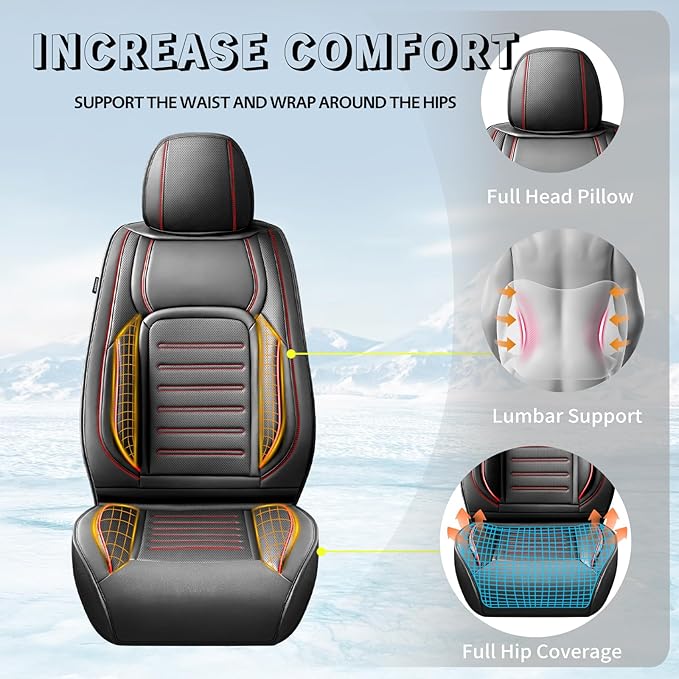 Fit Tucson Premium Leather Car Seat Covers Compatible with Hyundai Tucson 2010-2024 2026, Breathable, Wear Resistant, Airbag Compatible, All-Weather & Full Coverage, 2 Front Seat Red Line Black