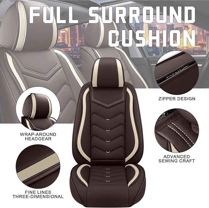 CTDS Car Seat Covers for Toyota Corolla 2000-2026, Stylish Sport Seat Cover, Premium Nappa Leather Car Seat Cover. Automobile Seat Covers Sets.(Standard 2 Seats/Coffee Color)