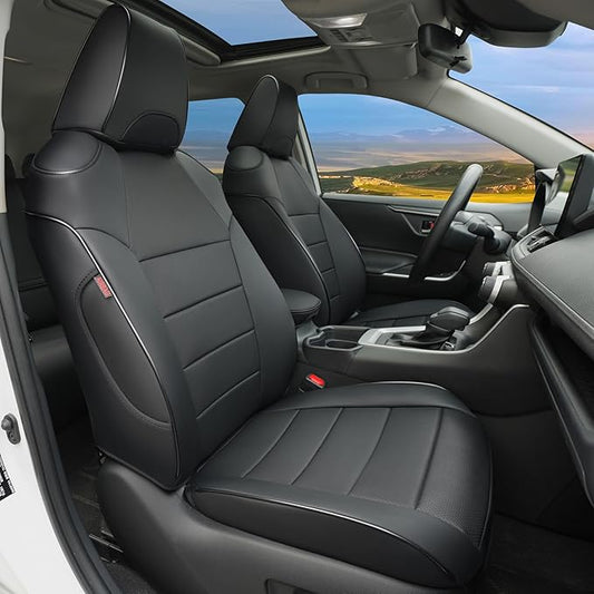 Lolcar Rav4 Hybrid Car Seat Covers Custom Fit for 2019 2020 2021 2022 2023 2024 2025 Toyota Rav4 Hybrid Model Only LE,XLE,XLE Premium,Limited,Woodland Edition, 5 Seats Full seat,Faux Leather(Black)
