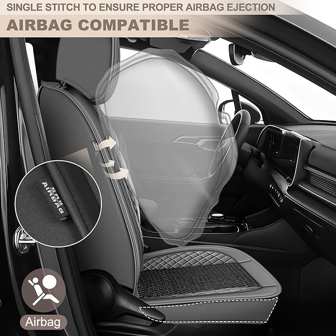 TTX LIGHTING for Toyota Highlander 2007-2026 Car Seat Covers, Breathable Ice Silk & Leather Seat Protector, Cool & Anti-Sweat for Long Driving, Airbag Compatible, 2 Front Seats (Black&Gray)