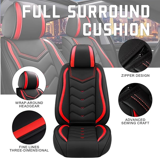 CTDS Car Seat Covers for Nissan Sentra 2000-2026, Stylish Sport Seat Cover, Premium Nappa Leather Car Seat Cover. Automobile Seat Covers Sets.(Standard 2 Seats/Black Red)