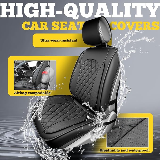 LINGVIDO Car Seat Covers for Front Seats (2 Seats) - Premium Perforated Nappa Leather,Waterproof Shield, Omni-Adapt Fit for SUVs Sedans, Ideal for Rideshare & Pets