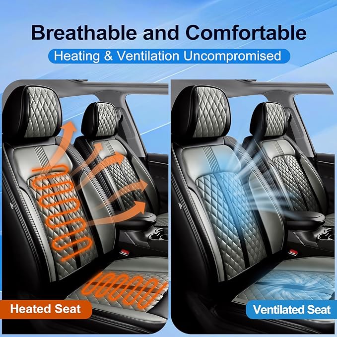 Fit HR-V Car Seat Covers for Honda HRV 2016-2025 2026 LX/EX/EXL/Sport - Full Coverage Leather, Airbag Compatible, Breathable Waterproof All Weather Seat Protector, Full Set, Black+Gray