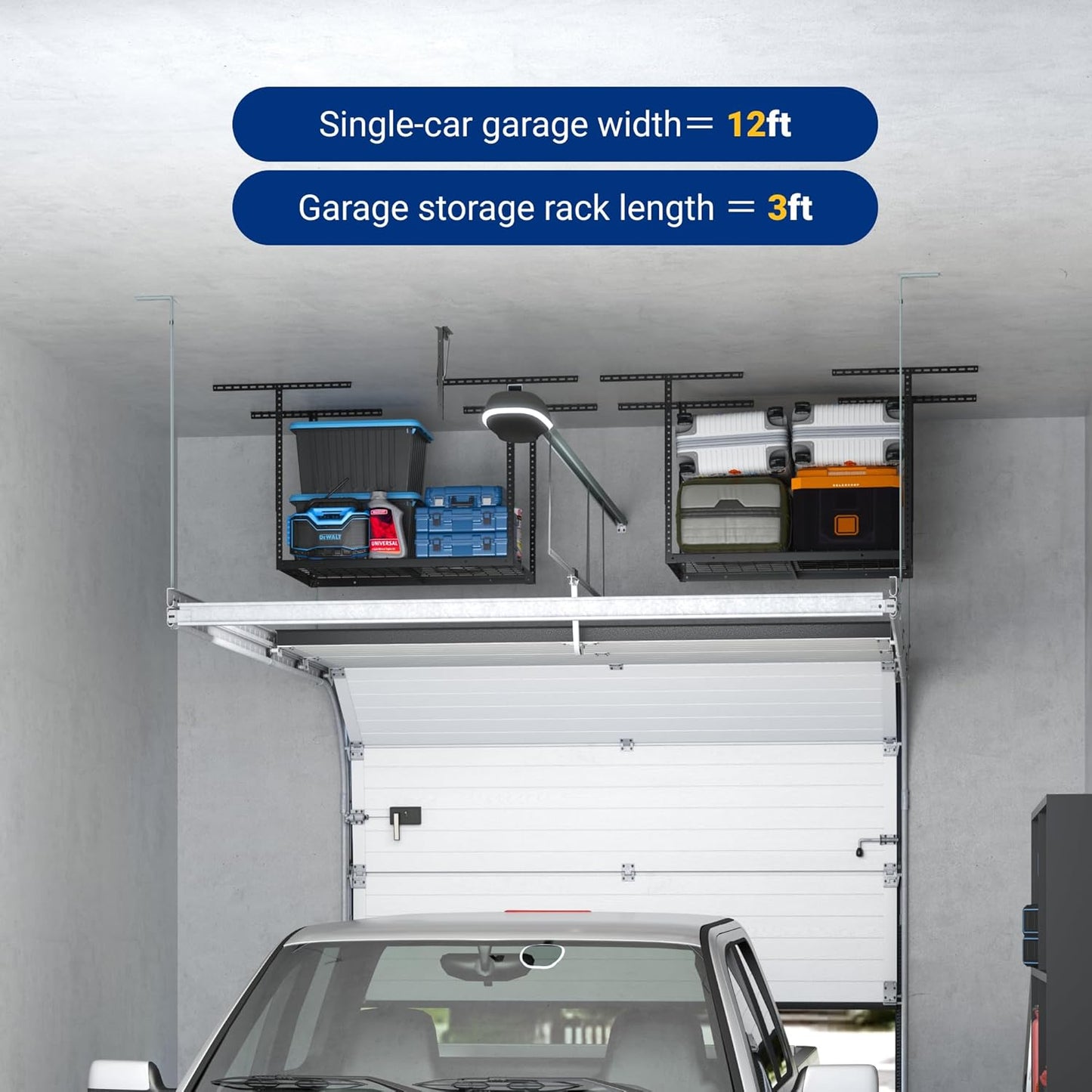 FLEXIMOUNTS 2x3 Overhead Garage Storage Rack, Adjustable Organization System, Heavy-Duty Metal Ceiling Racks, 155lbs Weight Capacity, Black