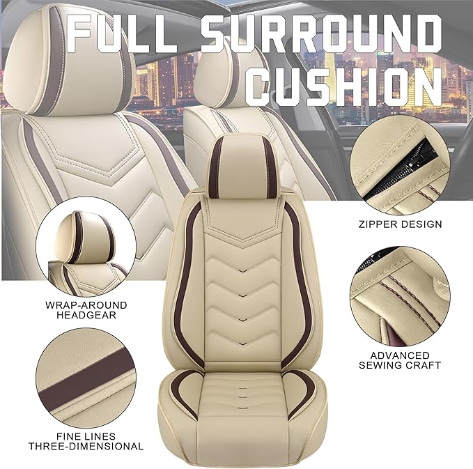 CTDS Car Seat Covers for Honda Accord 2000-2026, Stylish Sport Seat Cover, Premium Nappa Leather Car Seat Cover. Automobile Seat Covers Sets.(Standard 2 Seats/Beige)