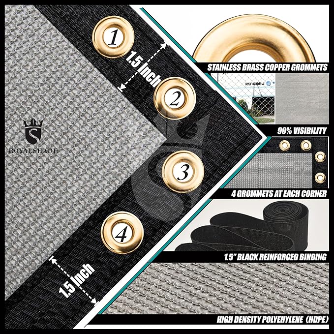 Royal Shade Custom Size 5' x 75' Grey Fence Privacy Screen Windscreen Cover Netting Mesh Fabric Cloth - Cable Zip Ties Included (We Make Custom Size)