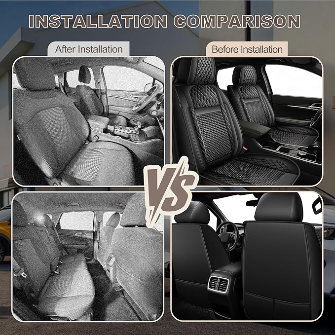 TTX LIGHTING for VW Taos 2022-2026 Car Seat Covers, Breathable Ice Silk & Leather Seat Protector, Cool & Anti-Sweat for Long Driving, Airbag Compatible, 2 Front Seats (Black)