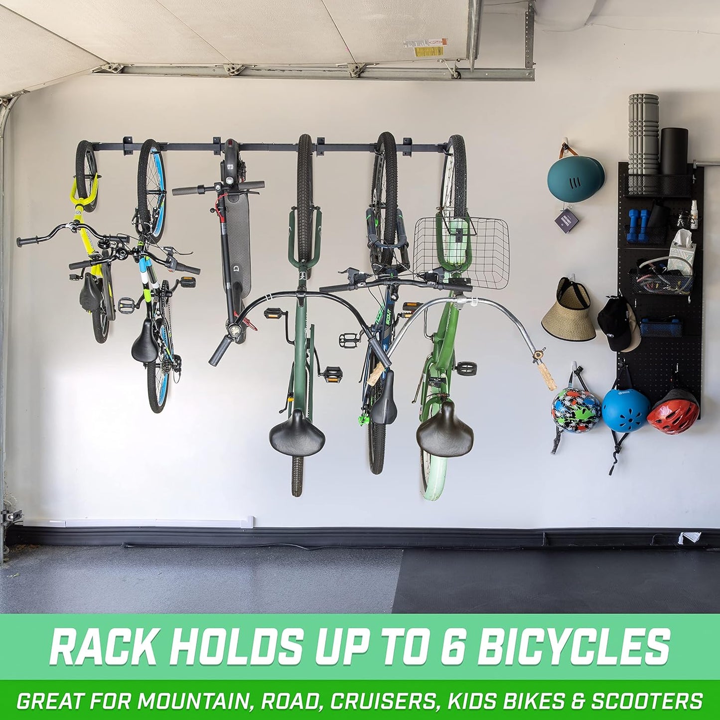 GoSports 6 ft Wall Mounted Bike Rack for Garage - Vertical Storage for 4 to 6 Bicycles