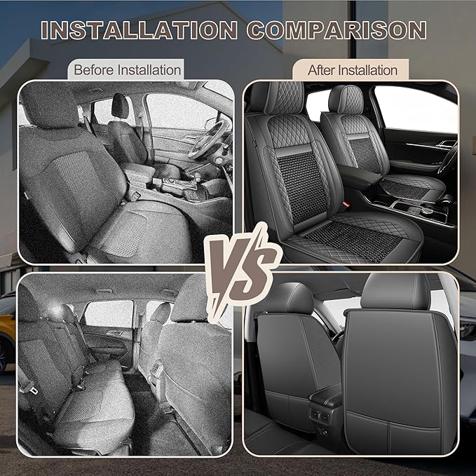 TTX LIGHTING for Nissan Sentra 2008-2026 Car Seat Covers, Breathable Ice Silk & Leather Seat Protector, Cool & Anti-Sweat for Long Driving, Airbag Compatible, 2 Front Seats (Black&Gray)