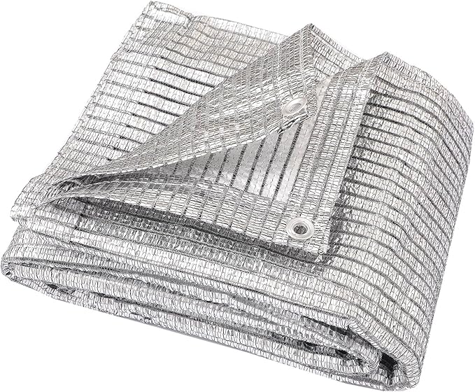 65% Aluminum Foil Shade Cloth with Grommets,10ft x 10ft, Mesh Sun Block Fabric Cover, Canopy, Privacy Screen for Outdoor Patio, Garden, Backyard, Silver