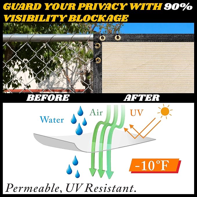 Royal Shade Custom Size 6' x 148' Beige Fence Privacy Screen Windscreen Cover Netting Mesh Fabric Cloth - Cable Zip Ties Included (We Make Custom Size)