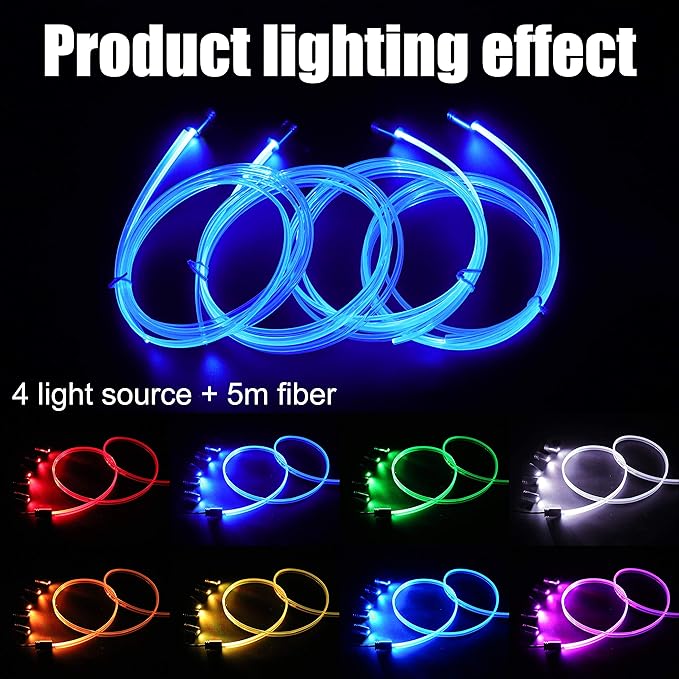 5 m Optic Fiber Car Ambient Lighting Kit RF Remote Control 8 Colors Multicoloured Music Interior Lighting Kit 12V 1W