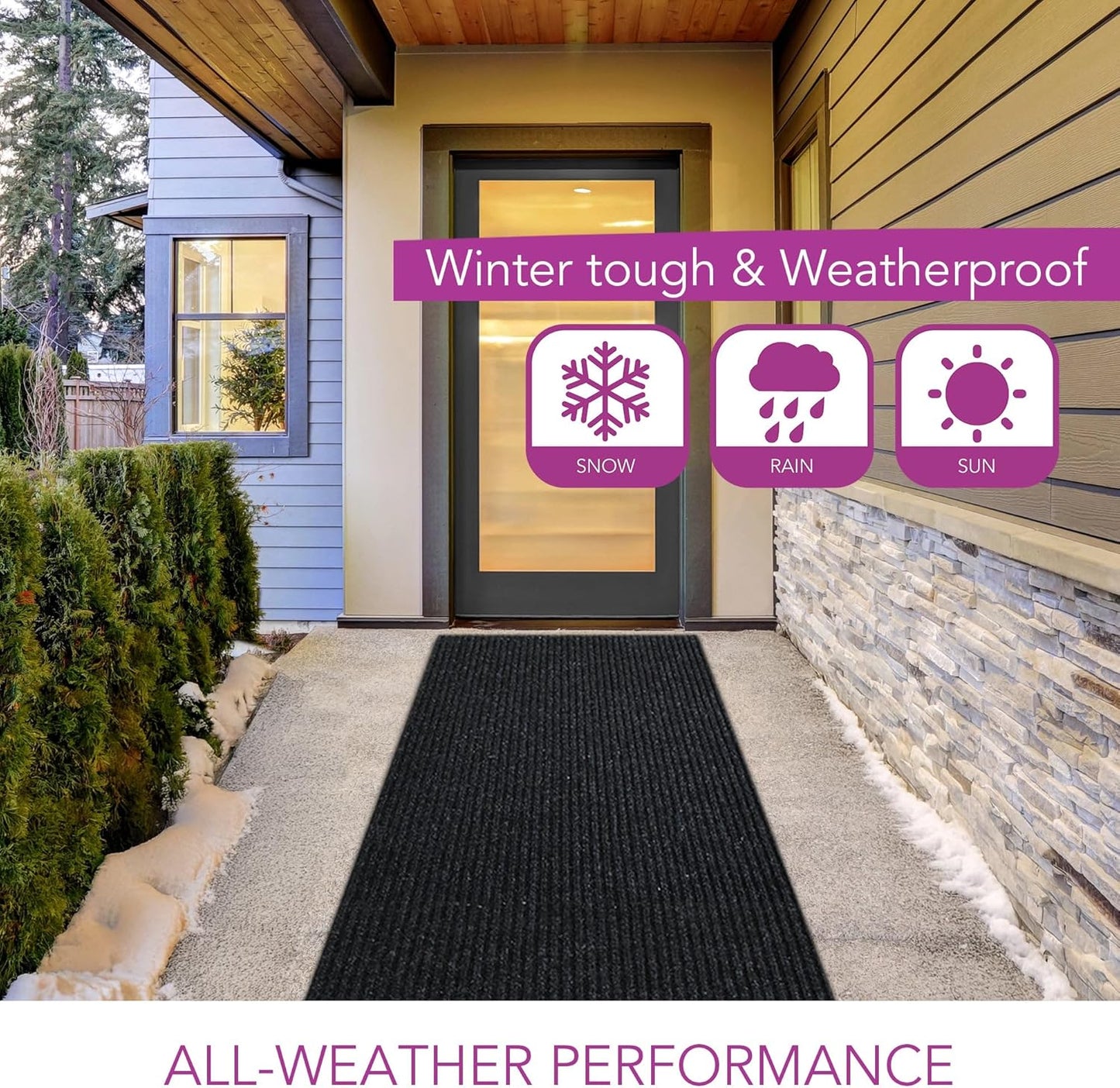iCustomRug Spartan Weather Warrior Duty Indoor/Outdoor Utility Ribbed in 3ft,4ft,6ft Widths 70 Custom Sizes with Natural Non-Slip Rubber Backing 4'X20' in Black