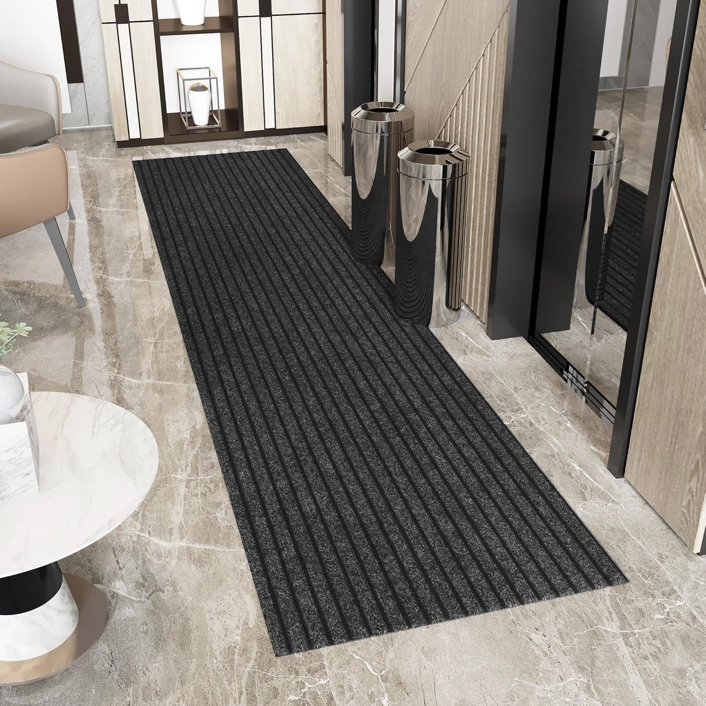 Ottomanson 2' x 45' Hallway Runner with Scraper Pile Extra Durable Non-Slip Rug Mat for Indoor & Outdoor Use - Ideal for Kitchen, Entryway, Patio & Garage - High-Traffic Carpet, Black