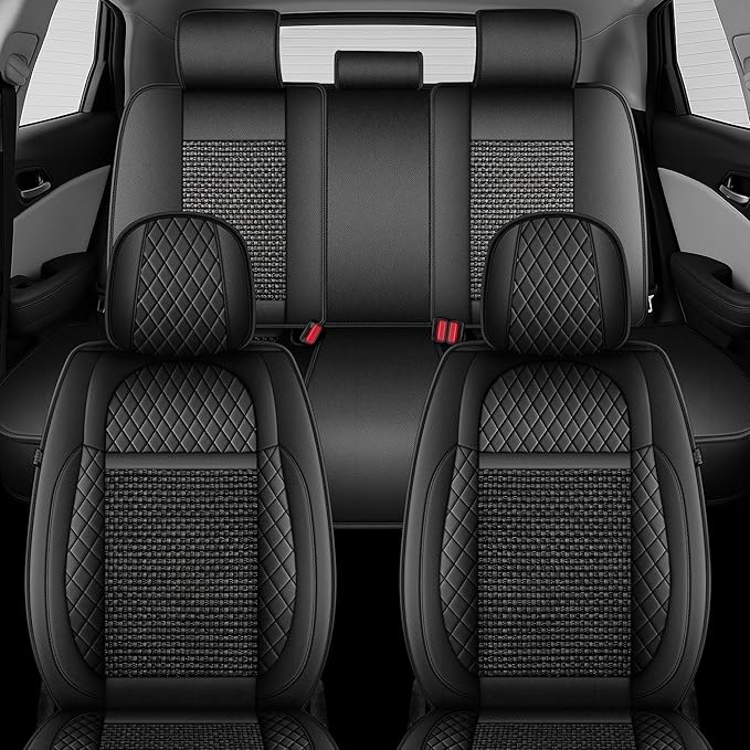 TTX LIGHTING for Acura TSX 2009-2014 Car Seat Covers, Breathable Ice Silk & Leather Seat Protector, Cool & Anti-Sweat for Long Driving, Airbag Compatible, 5 Seats Full Set (Black)