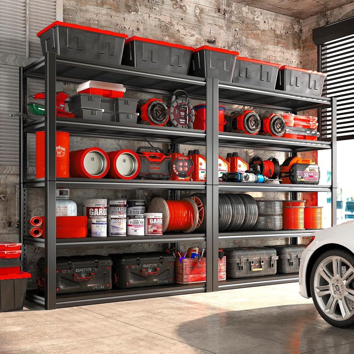 REIBII 48" W Garage Shelving 2500LBS Storage Shelves Adjustable Metal Shelving Heavy Duty Garage Shelves for Warehouse Pantry Basement 48" W x 72" H x 18" D