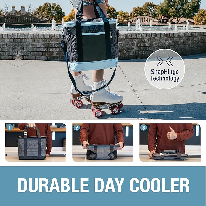 CleverMade Collapsible Insulated Cooler Bag – 24 Can Leakproof Soft Cooler for Beach, Travel, Car – Shoulder Strap, Bottle Opener – Camo