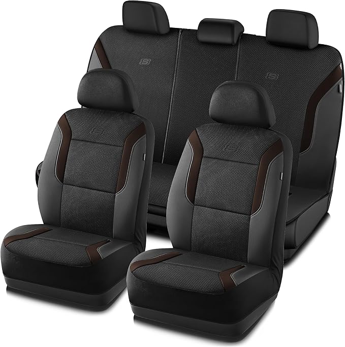 Skechers Memory Foam Car Seat Covers, Air Cool Mesh Thick Seat Covers, Car Seat Full Sets Airbag Compatible, Automotive Comfort for Most Cars,Vans,Trucks, SUVs,Brown
