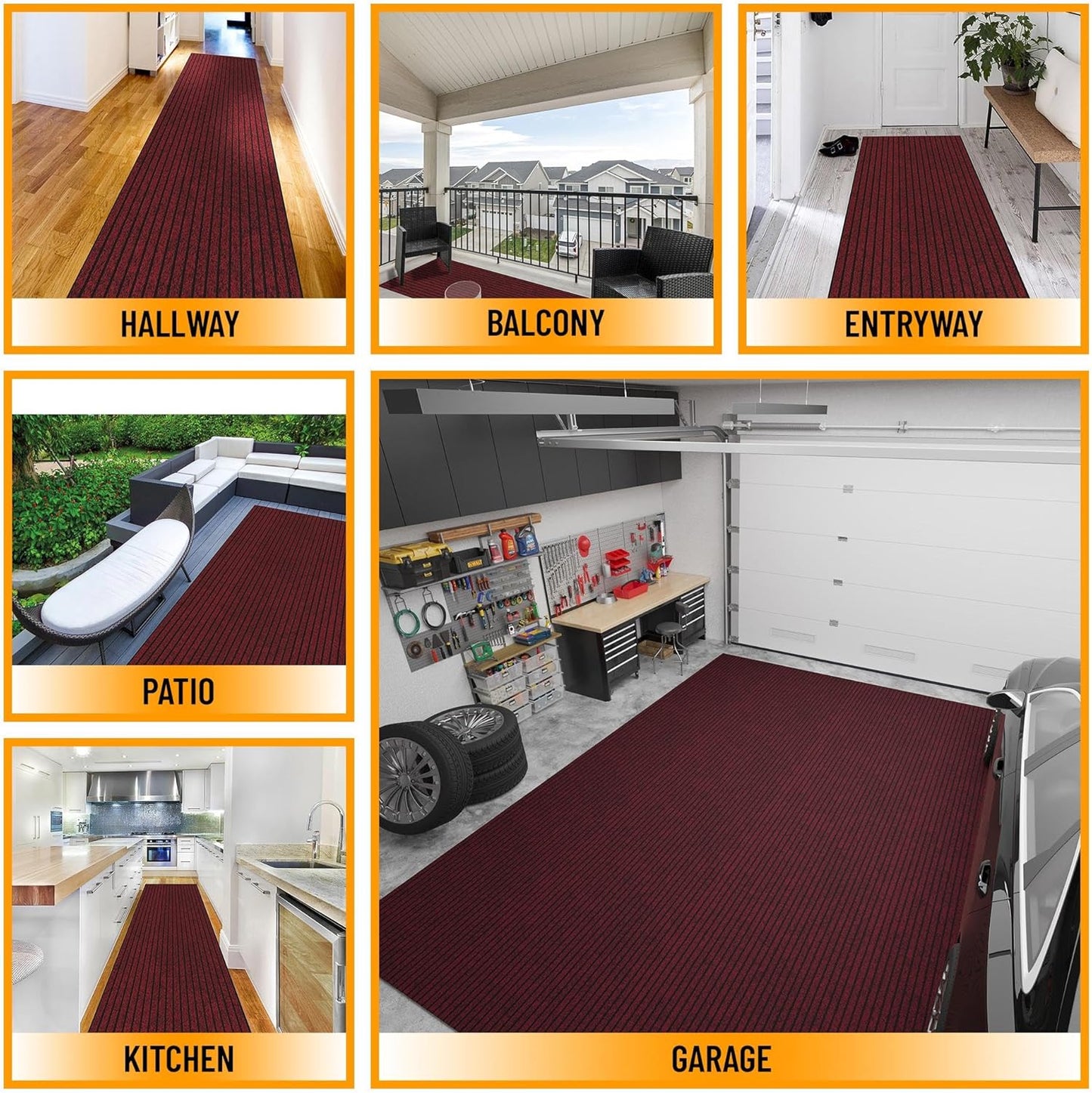 Ottomanson 2' x 9' Hallway Runner with Scraper Pile - Extra Durable Non-Slip Rug Mat for Indoor & Outdoor Use - Ideal for Kitchen, Entryway, Patio & Garage - High-Traffic Carpet, Red