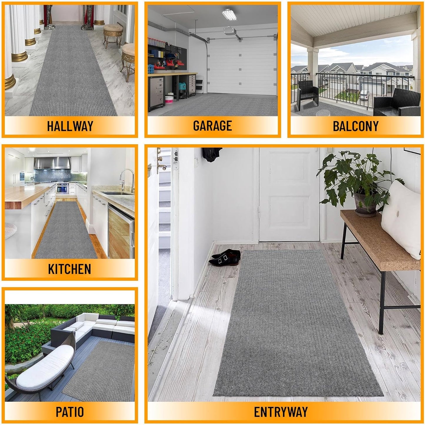 Ottomanson 2'7" x 32' Hallway Runner with Scraper Pile - Extra Durable Non-Slip Rug Mat for Indoor & Outdoor Use - Ideal for Kitchen, Entryway & Garage - High-Traffic Carpet, Gray