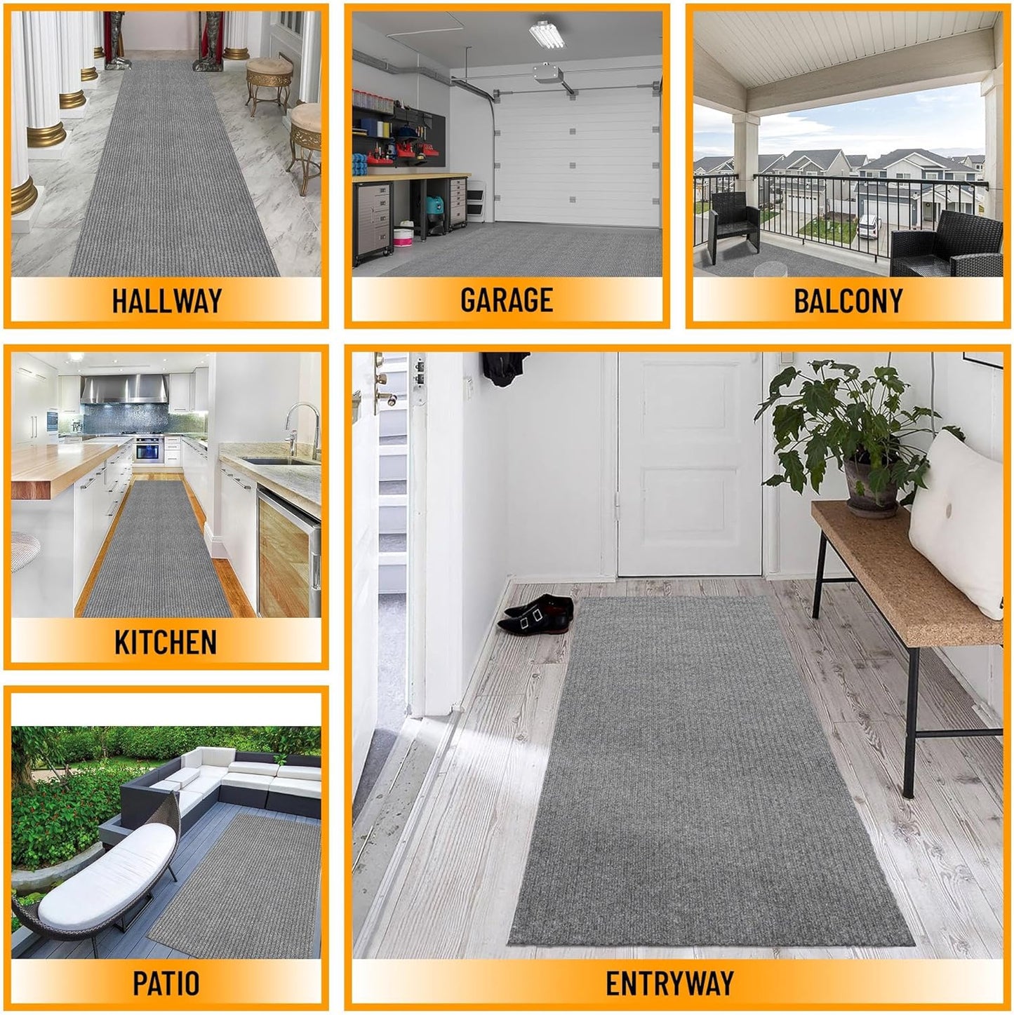 Ottomanson 2'7" x 38' Hallway Runner with Scraper Pile - Extra Durable Non-Slip Rug Mat for Indoor & Outdoor Use - Ideal for Kitchen, Entryway & Garage - High-Traffic Carpet, Gray
