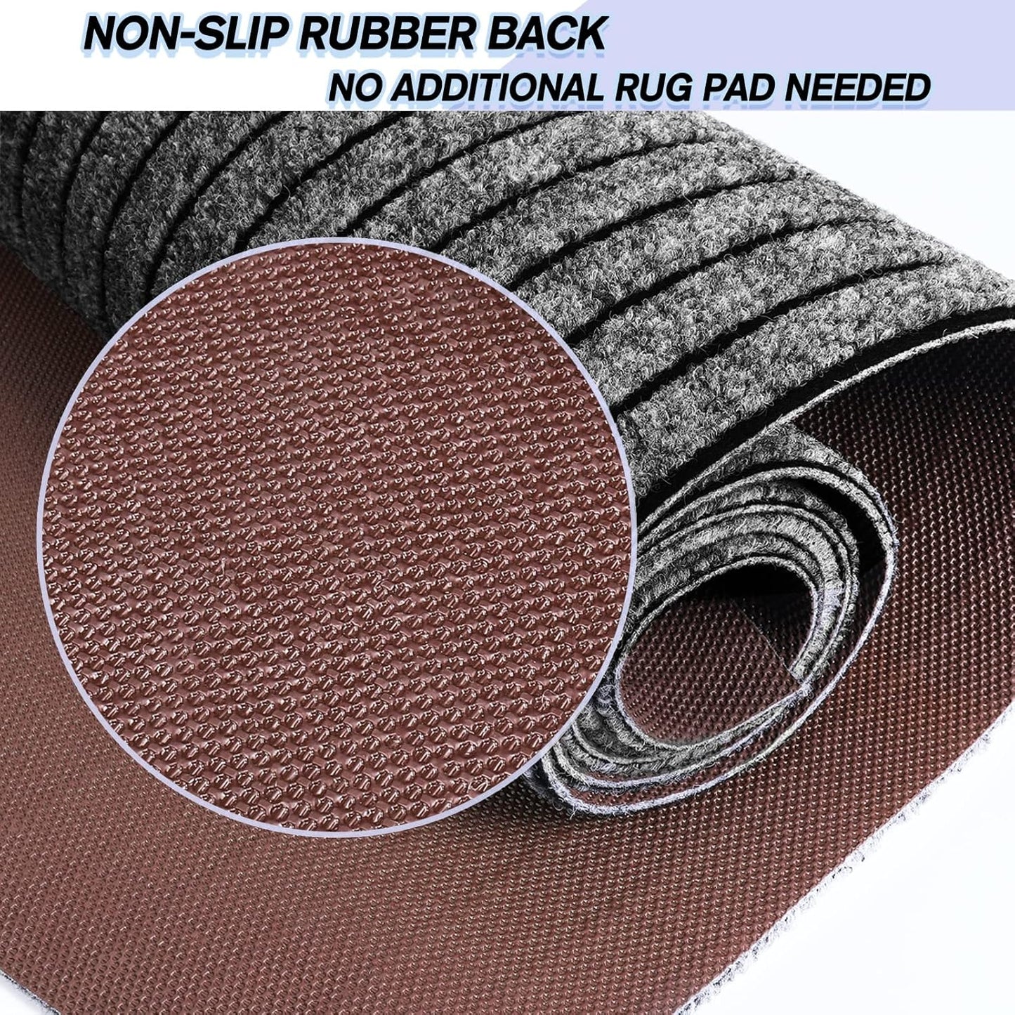 Custom Size Backed Non-Slip Area Rugs Runner, Easy Clean, Waterproof Runner Rugs for Hallway Entryway, Kitchen, Laundry, 2FT x 21FT, Gray Stripe