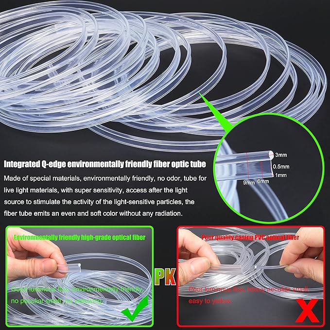 Car Interior Strip Lights, 4 in 1 Multicolor RGB Car Footwell Ambient Lighting Kit, 5m Fiber Optic EL Neon Tube Light, DIY Mode Music Sync RF Remote Control + APP Control DC 12V