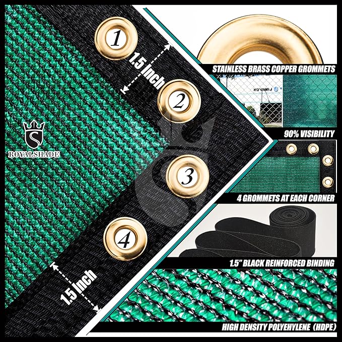 Royal Shade Custom Size 5' x 79' Green Fence Privacy Screen Windscreen Cover Netting Mesh Fabric Cloth - Cable Zip Ties Included (We Make Custom Size)