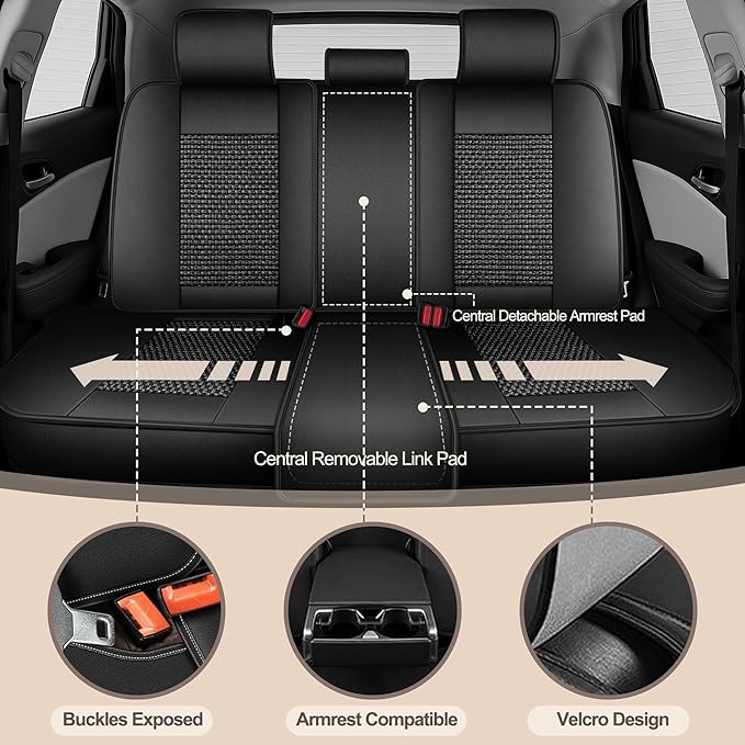 TTX LIGHTING for Nissan Maxima 2011-2023 Car Seat Covers, Breathable Ice Silk & Leather Seat Protector, Cool & Anti-Sweat for Long Driving, Airbag Compatible, 5 Seats Full Set (Black)