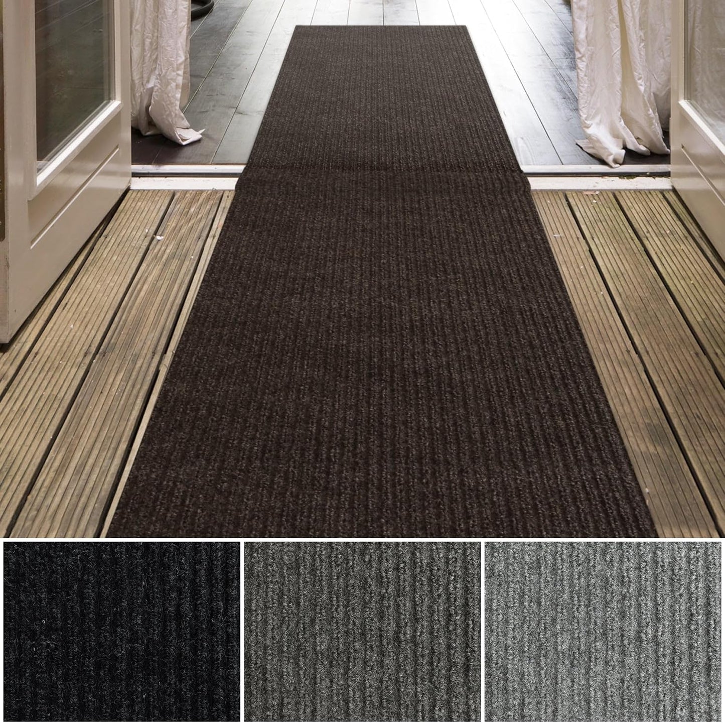 iCustomRug Spartan Weather Warrior Indoor/Outdoor Utility Ribbed Carpet Runner with Non-Slip Thermoplastic Rubber Backing, 6ft X 60ft in Brown