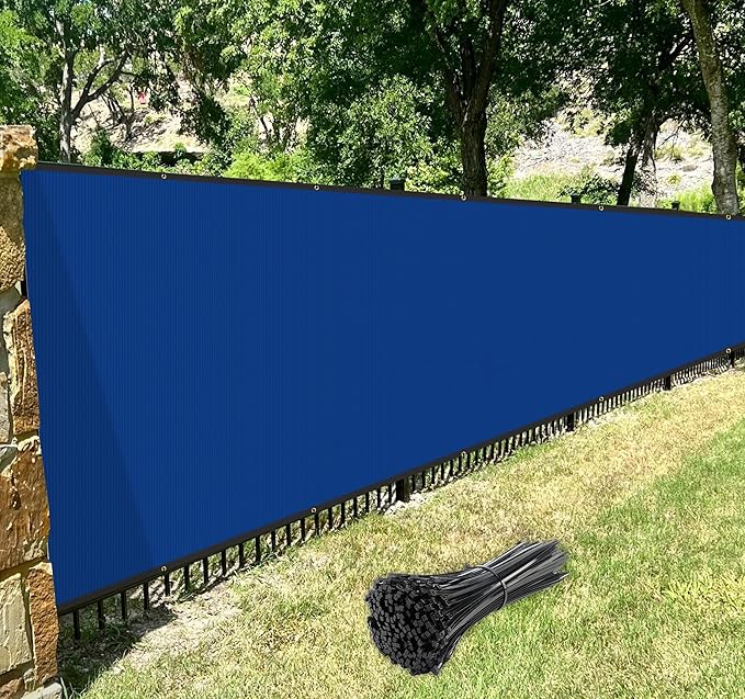 Windscreen4less Privacy Fence Screen Heavy Duty Windscreen Fencing Mesh Fabric Shade Net Cover with Brass Grommtes for Outdoor Wall Garden Yard Pool Deck, 8'x76' Blue