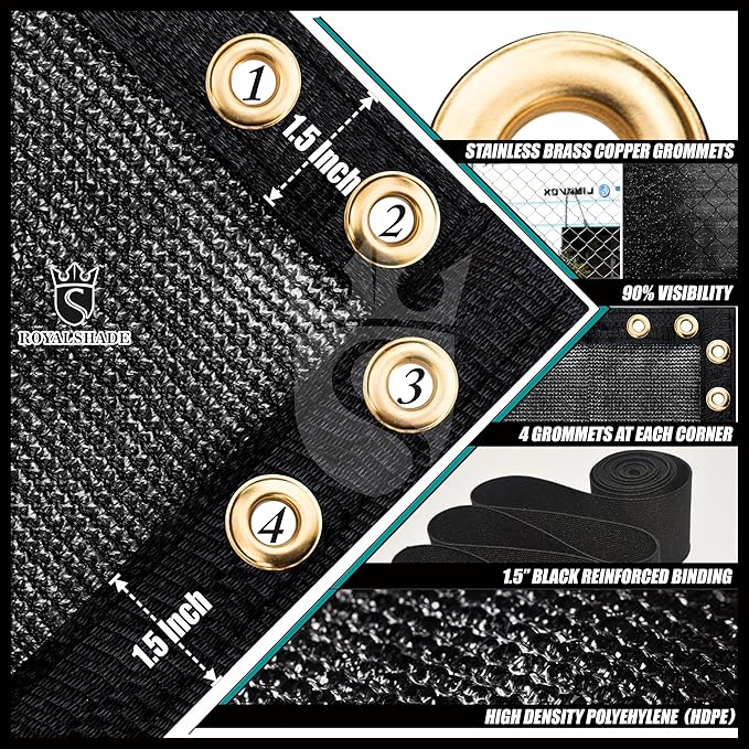 Royal Shade Custom Size 5' x 146' Black Fence Privacy Screen Windscreen Cover Netting Mesh Fabric Cloth - Cable Zip Ties Included (We Make Custom Size)
